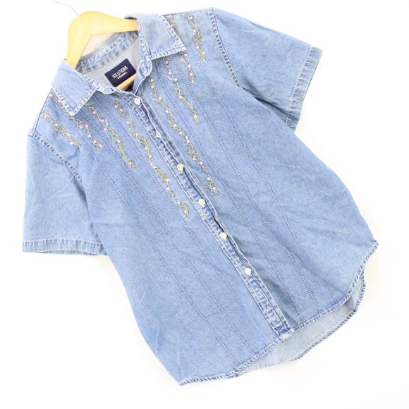Vintage Solutions Original Denim Shirt Women's Blue Short Sleeve Button Down M - Picture 3 of 7